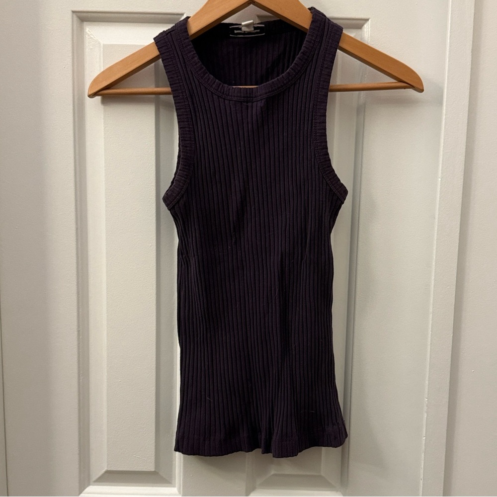 Frank & Oak High Neck Purple Ribbed Tank